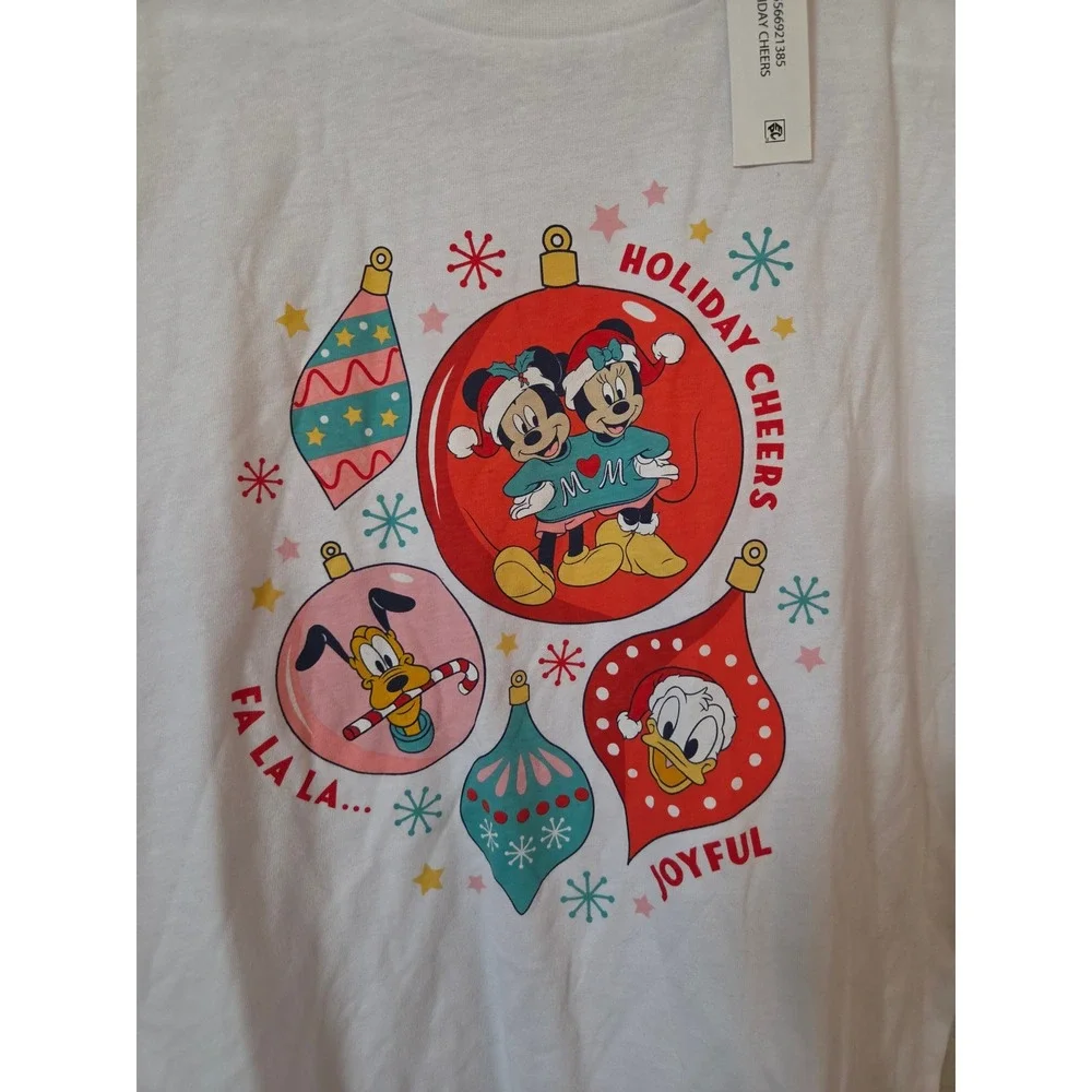 Disney Minnie Mouse Holiday Cheers Graphic Tee White Kids Large 10/12 NWT